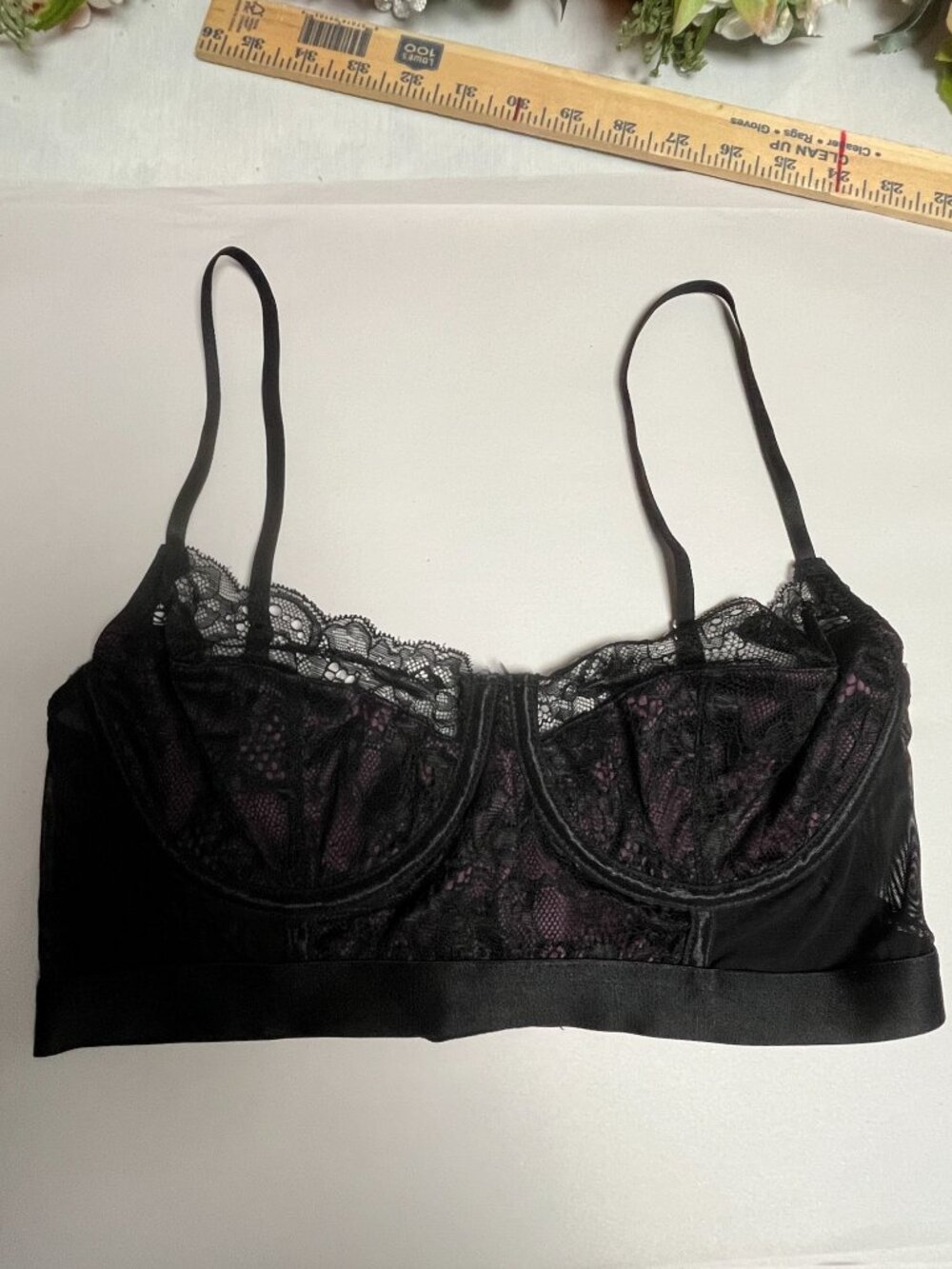 Yandy Lace Mesh Underwire Longline Bralette Black Purple Size S